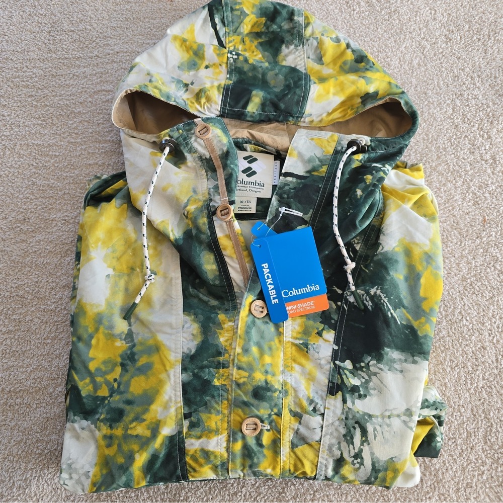 NWT Columbia Acker Rock Hooded Windbreaker Tie-dye Green/yellow Size XL Gorpcore
